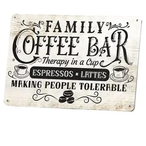 8x12 Inch Aluminum Family Coffee Bar Sign - Therapy in a Cup Rustic Kitchen Wall Decor # CoffeeBarSign # KitchenDecor # RusticSign