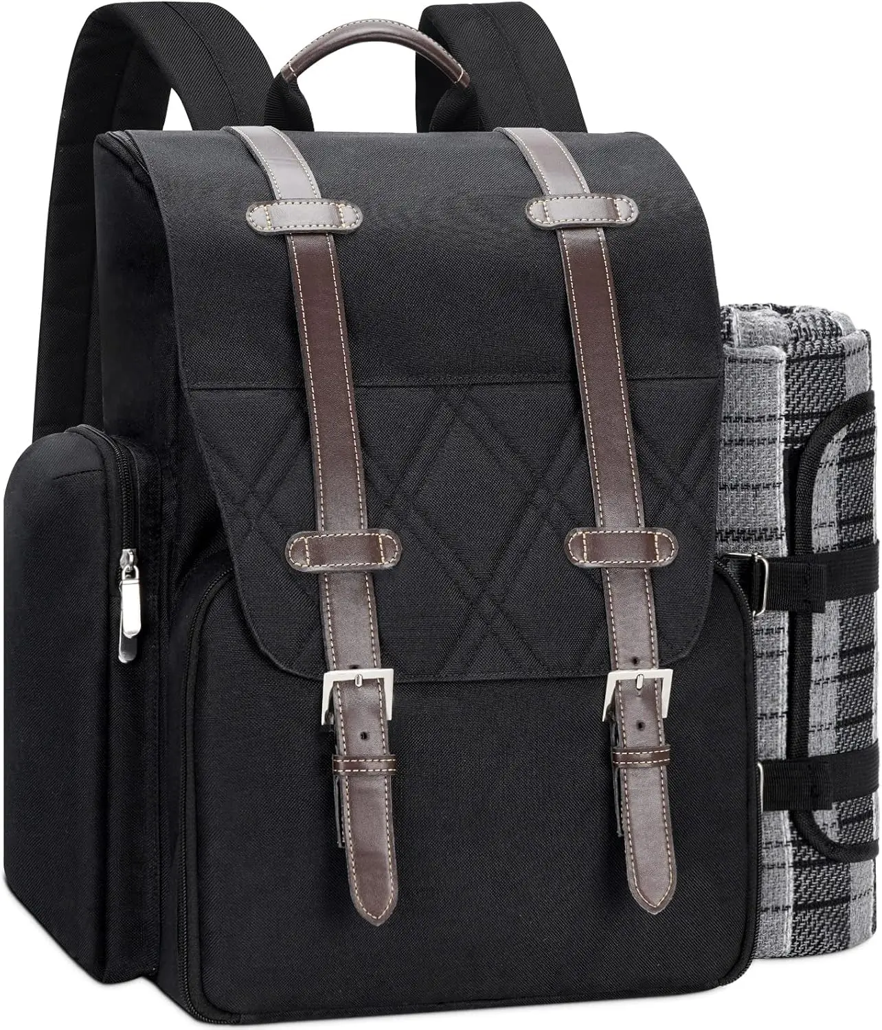 Picnic Backpack for 4 Person w/Cooler Bag & Blanket, Wine,Black | Picnic Basket Set with Wine Pouch & Cutlery Set. Perfect for, Camping, Party,Wedding Gift for Couple,Blue