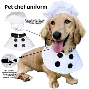 Pet Chef Costume Hat and Apron Set for Dogs Cats Funny Baker Outfit Puppy Kitchen Role Play Cosplay Apparel for Halloween Birthday Party Photography Props Adjustable Comfortable Pet Uniform Clothes Small Medium Large Dogs