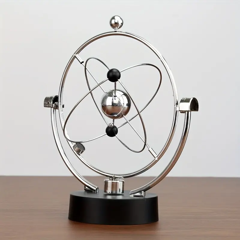 Plastic Newton's Cradle Pendulum, Vintage Battery-Powered Mixed Color Perpetual Motion Ornament, Tabletop Decor for Home Office (EG 576814)