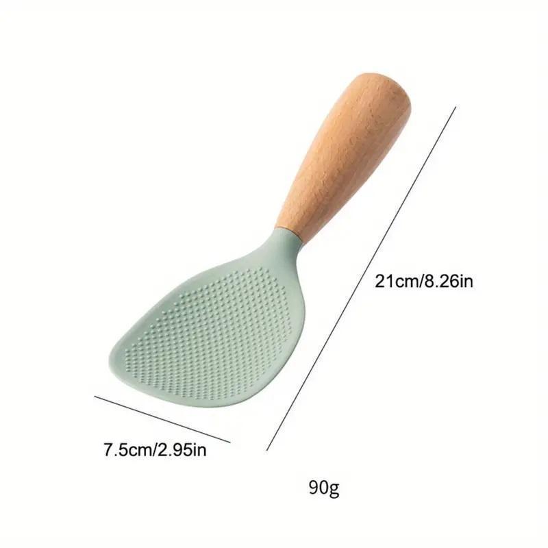 Silicone Spoon with Wooden Handle, 1 Count Heat-Insulation & Heat-Resistant Spoon for Rice Cooker, Practical Kitchen Tool for Home & Restaurant, Kitchen Cooking Accessories, Wooden Cooking Tools