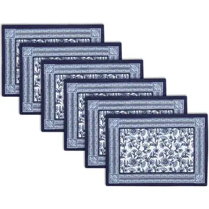Dining Table Mats Set of 6 | Indigo 2 Block Printed Cotton Canvas Placemat-18x13 in | Hand Print