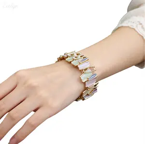 Colorful Enamel Stretch Bangle, Geometric Link Alloy Bracelet, Multi‑Color Statement Jewelry for Women, Gold/Silver/Rose Gold Tone