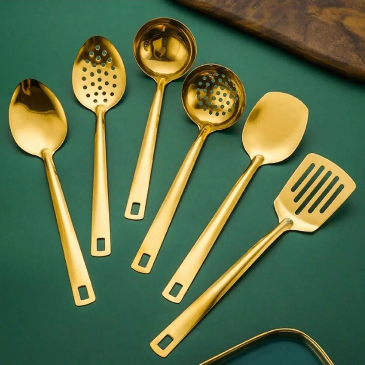 Integrated Molded 6-Piece Set, Stainless Steel Kitchen Utensils, Cooking Utensils, Silver Color, Spoon, Ladle, Strainer, Fryer, Easy Clean, No Dirt Traps, Dishwasher Safe