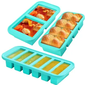 Silicone Food Storage Box, Reusable Snack Containers, 1 Count 2 Grid Ice Cube Mold with Lid, Freezer Box for Soup, Baking Food, Kitchen Accessories, Utensils