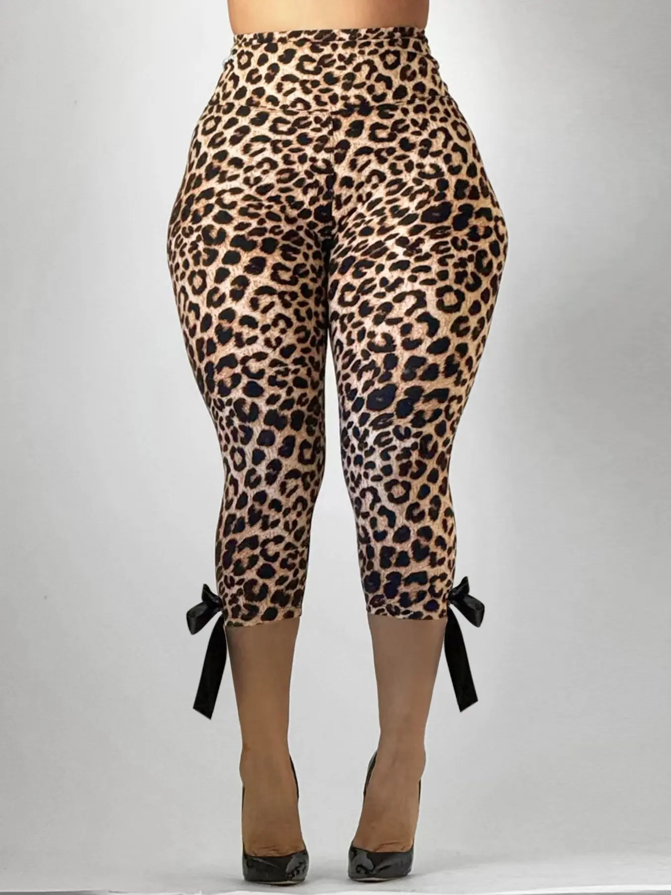 Elegant Slimming Seven-Point Pants, High-Waisted Leopard Print Comfortable Butt-Lifting High Waisted Athletic Sporty Butterfly Knot Design Skinny Sportswear Leopard Print Leggings Athletic Bottoms