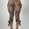 Elegant Slimming Capri Pants, High-Waisted Leopard Print Leggings, Butt-Lifting Butterfly Knot Design Skinny Athletic Sportswear, Comfortable Sporty, Active Sports Bottoms
