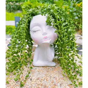 BY14   Face Flower Pots, Head Planter Pot for Plants, Succulent Planter, Head Planters, Succulent Planters, Cute Resin Cactus Planters, Funny Cute Face Plant Pot,White, 1Pack