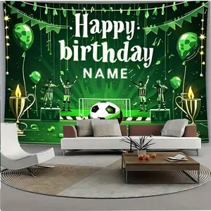 1 Piece Custom Green Soccer Theme Birthday Party Backdrop Cloth Polyester for Living Room day home decor