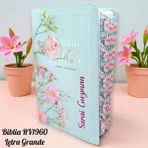 Deniashop Biblia Personalizada Floral Letra Grande de 12 Puntos Reina Valera 1960 Tamaño Manual