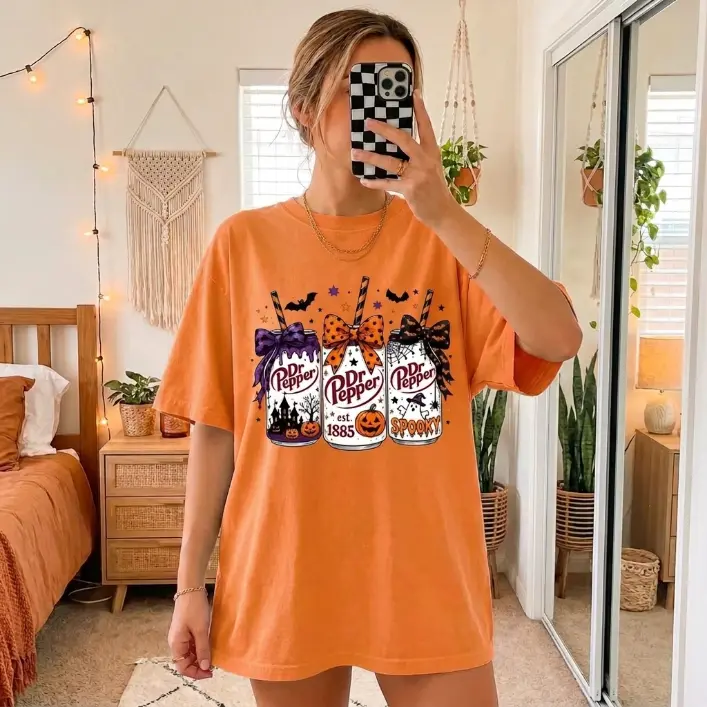 Comfort Colors Halloween Dr Pepper Coquette Shirt, Halloween Tee, Cute Dr Pepper Shirt, Drinking Dr Pepper Shirt