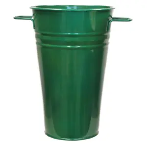 Houston International Trading  Enameled Galvanized Vase, Glazed Green, Garden Pot