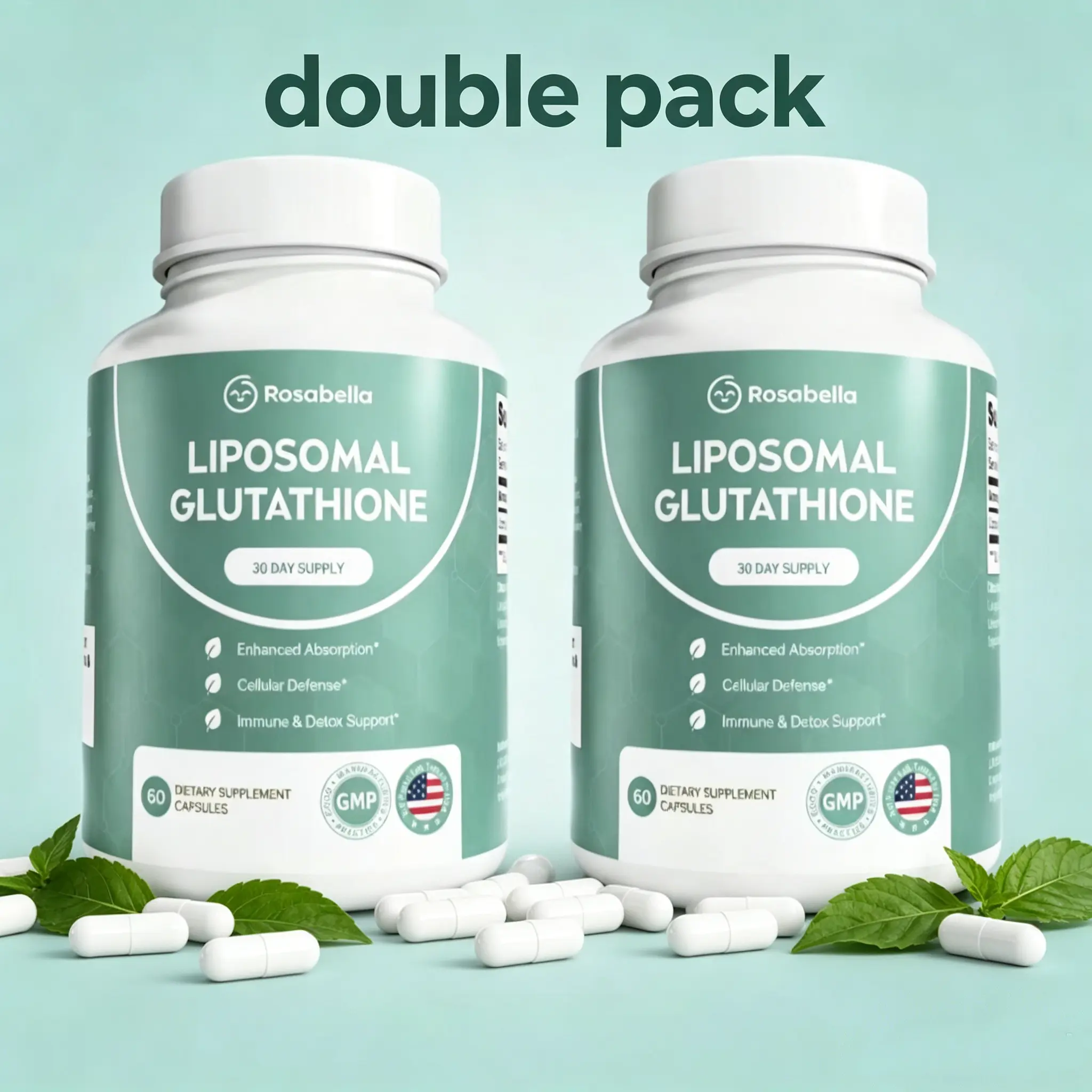 [double pack]Liposomal Glutathione Capsules -Skin Glow, Immune & Detox Support (60 Count) Rosabella