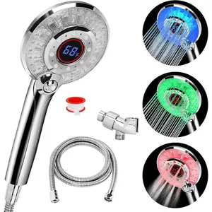 LED Shower  Color Changing, Handheld Shower  High  with Hose, Water Saving  Showerheads, Discoloration , Water Temperature Display, 3  Modes, Easy to Install, ?Chrome