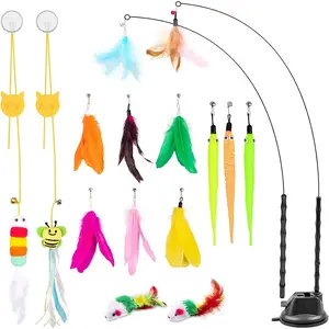 Wand , 15 count Interactive   Toys for Indoor Self Play & Exercise, 2 Play Modes Kitten Teaser Wand,  Suction Cup Kitten Toys