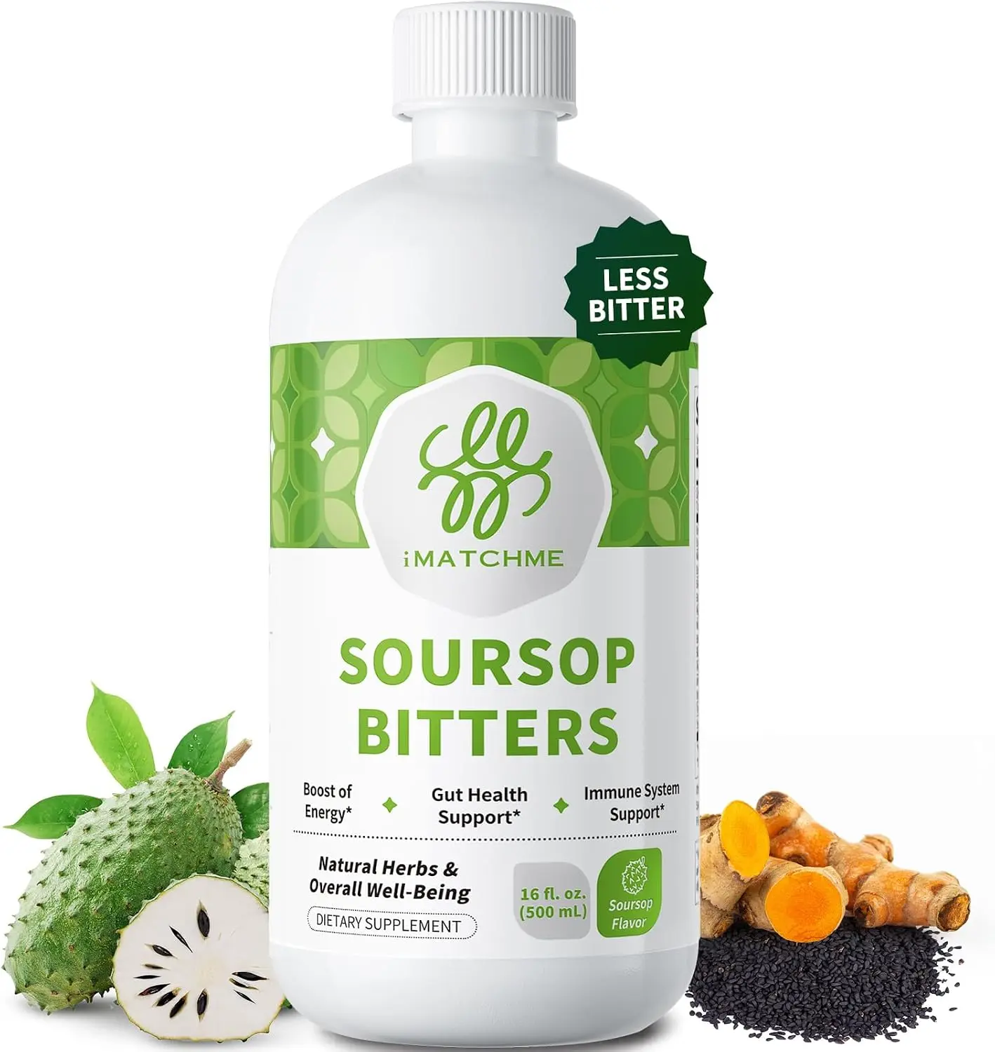 Soursop Bitters Liquid for Digestive Health,Gut Detox&Cleanse,Antioxidant,Immune Support,Skin Health-Pure 15 Herb Guanabana Tea with Black Seed,Moringa & Turmeric,98% High Absorption,Non-GMO 16 fl oz