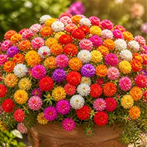 Mossrose Double Portulaca Seed - Vibrant Multi-Color Flowers in a Pot for Garden Decor, Ideal for Sunny Outdoor Spaces and Containers
