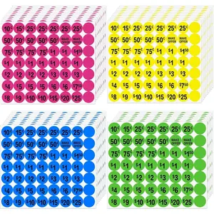 Yards Sale Stickers, 3/4" Garage Sale Price Stickers Colored Price Tags Label Stickers with Price for Yard Garage Fle Market Sale 4 Bright Colored Preprinted Dollar Pricing Label 1344 Pcs