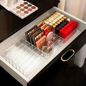 7 Grid Clear Makeup Organizer, Multi Compartment Cosmetic Storage Tray, Desktop Vanity Organizer for Bathroom Counter, Beauty Supplies Holder