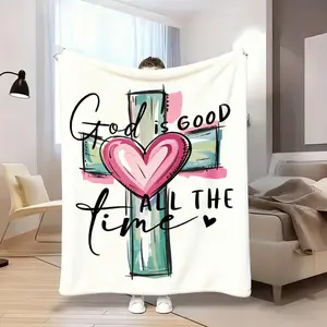 God is Good All The Time Cross & Heart Christian Fleece Throw Blanket – Soft Cozy Religious Inspirational Blanket, Perfect Faith-Based Gift