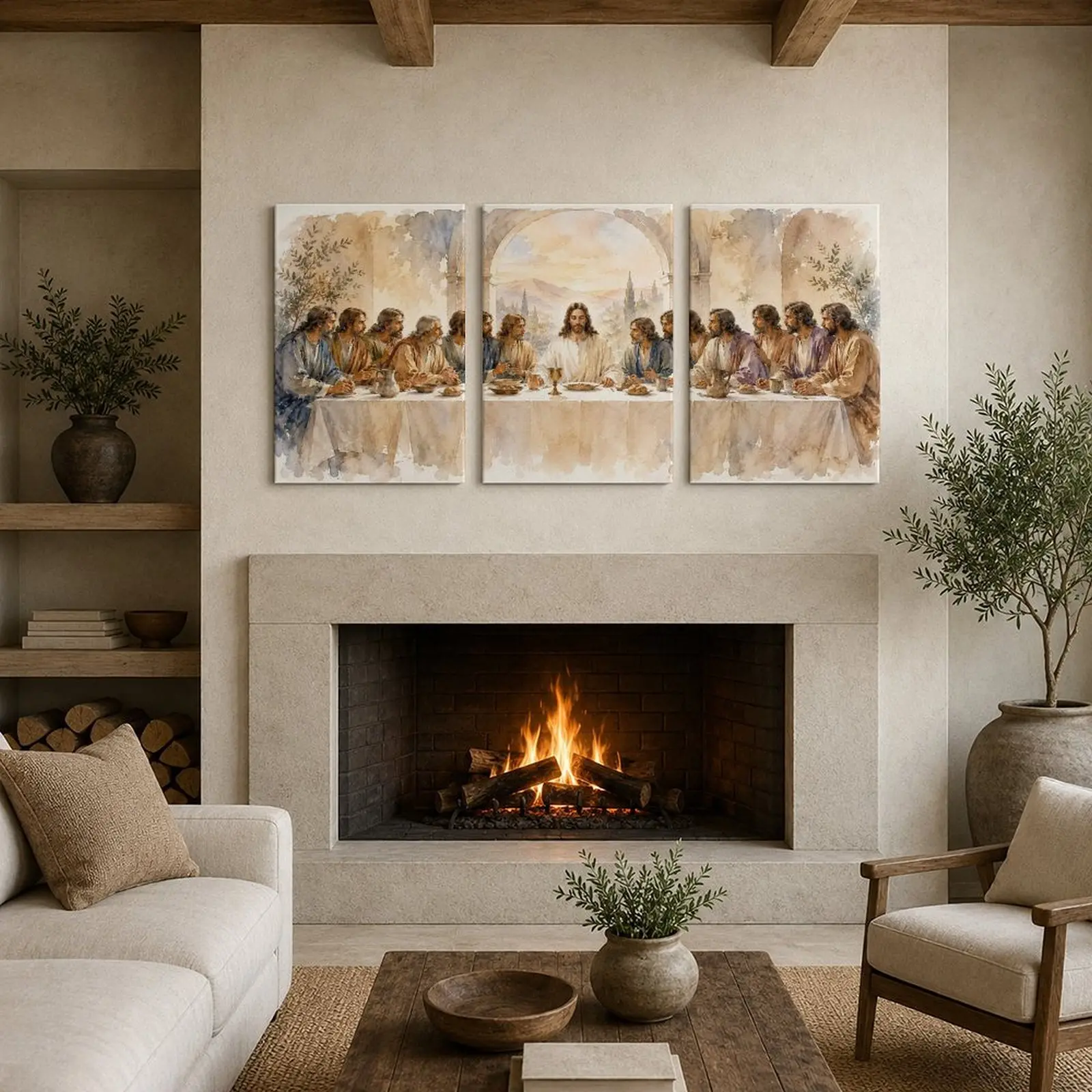 Renaissance Last Supper Jesus Canvas Wall Art, Biblical Religious Painting Print, Classical Christian Art Decor for Living Room Bedroom Office Dining Room, Vintage European Church Style Wall Poster