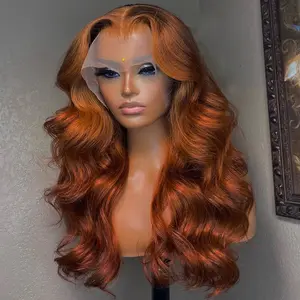 Ginger Orange 38inch 40inch Body Wave Human Hair Lace Frontal Wig HD Transparent Lace 13X4 Lace Front Wig Pre Plucked 180% Density Orange Colored Wig For Any Occasions