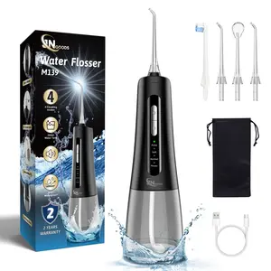 Cordless Water Dental Flosser Oral irrigator,JNGOODS 300ml Rechargeable Water flosser for Teeth IPX7 Waterproof 4 Modes Portable Irrigate with 4 Jet Tips, Travel Home use (Black)