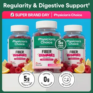Physician’s Choice Fiber Gummies 3-Pack: Digestive Health & Regularity - Raspberry Lemon Flavor - No Sugar Added & Vegan - Daily Gummy for Adults