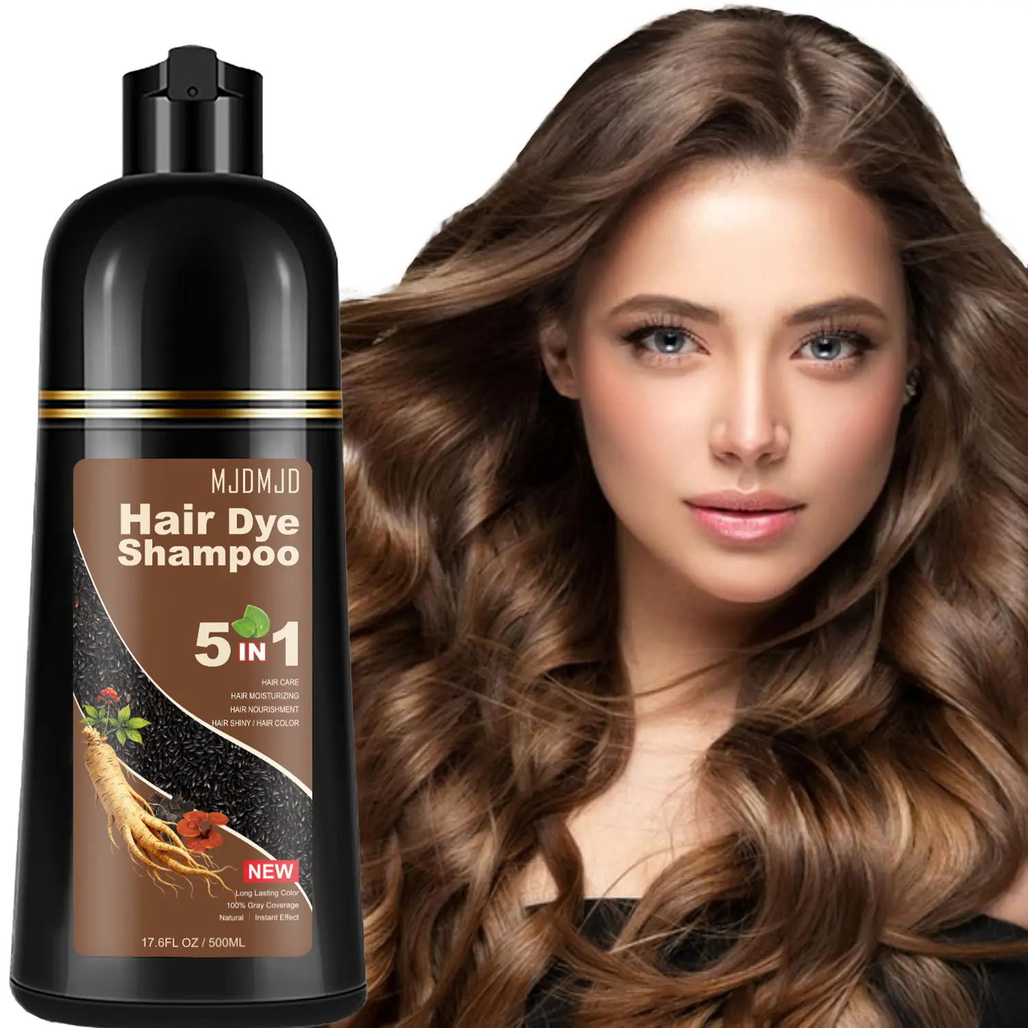 Hair Dye Shampoo 5-in-1 Champu Para Canas Mujer, Instant Deep Chocolate Herbal Hair Color Treated Shampoo, Natural Brown Long Lasting Easy to Use, for Women Men, 500ml Haircare