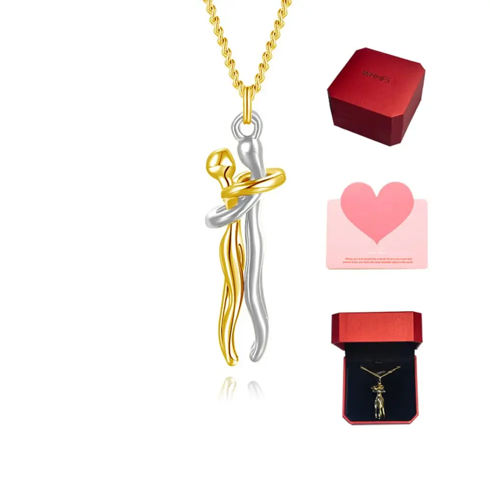 Mundoven Hug Soulmate Couple Promise Cute Pendant Necklace Jewelry Valentines Day Gift for Boyfriend and Girlfriend Women Men Him Her Wife Mom Dad Daughter Son Sister summerwins