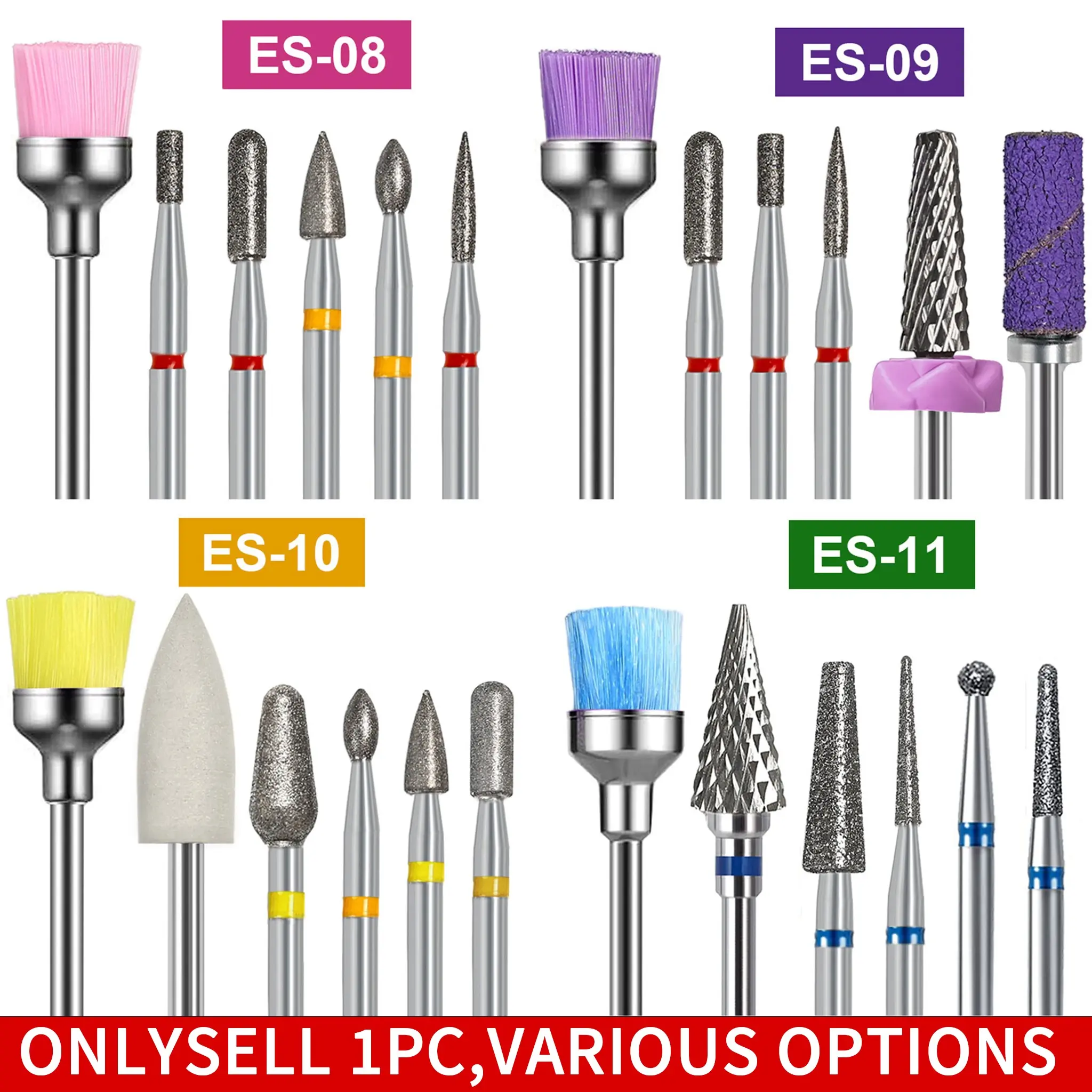 6 Pcs Nail Drill Bits Sets, 3/32 Inch Diamond Cuticle Nail Bits Kit for Nail Drill E-File, Manicure Pedicure Remover Tools for Acrylic Gel Nails, Carbide Remover Bits for Manicure Pedicure, Home Salon, Nail Care Product