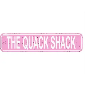 The Quack Shack Sign - Duck Waterfowl Chicken Coop Rustic Street Sign or Door Name Plate Plaque Home Pub Bar Wall Decor Retro Pink Metal Tin Sign 16 X 4 Inch Room Black