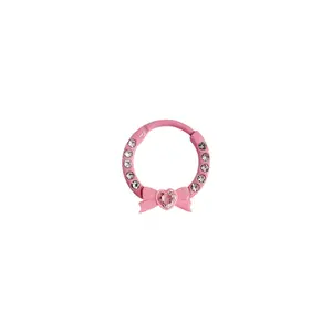Clear CZ Segment Rings Surgical Steel 16G Pink Heart Bow Hinged Clicker Septum Ring Nose Hoop Earrings Jewelry 10mm