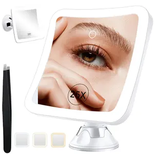 Powerful 25X Magnifying Makeup Mirror With Lights, 2000mAh Rechargeable Vanity Mirror With 3 Color Dimmable Lights, Travel Accessories Must Have, LED Vanity Mirror With 360° Rotation Upgraded Suction Cup For Bathroom, Room Decor, Gift Ideas