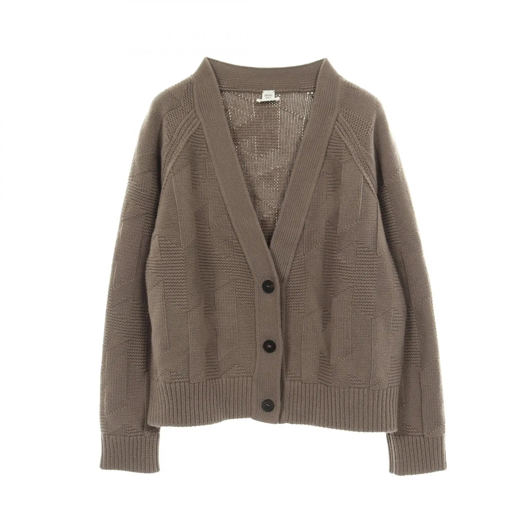 Pre-owned HERMÈS Wool Small Leather Goods Hermes H Motif Cardigan