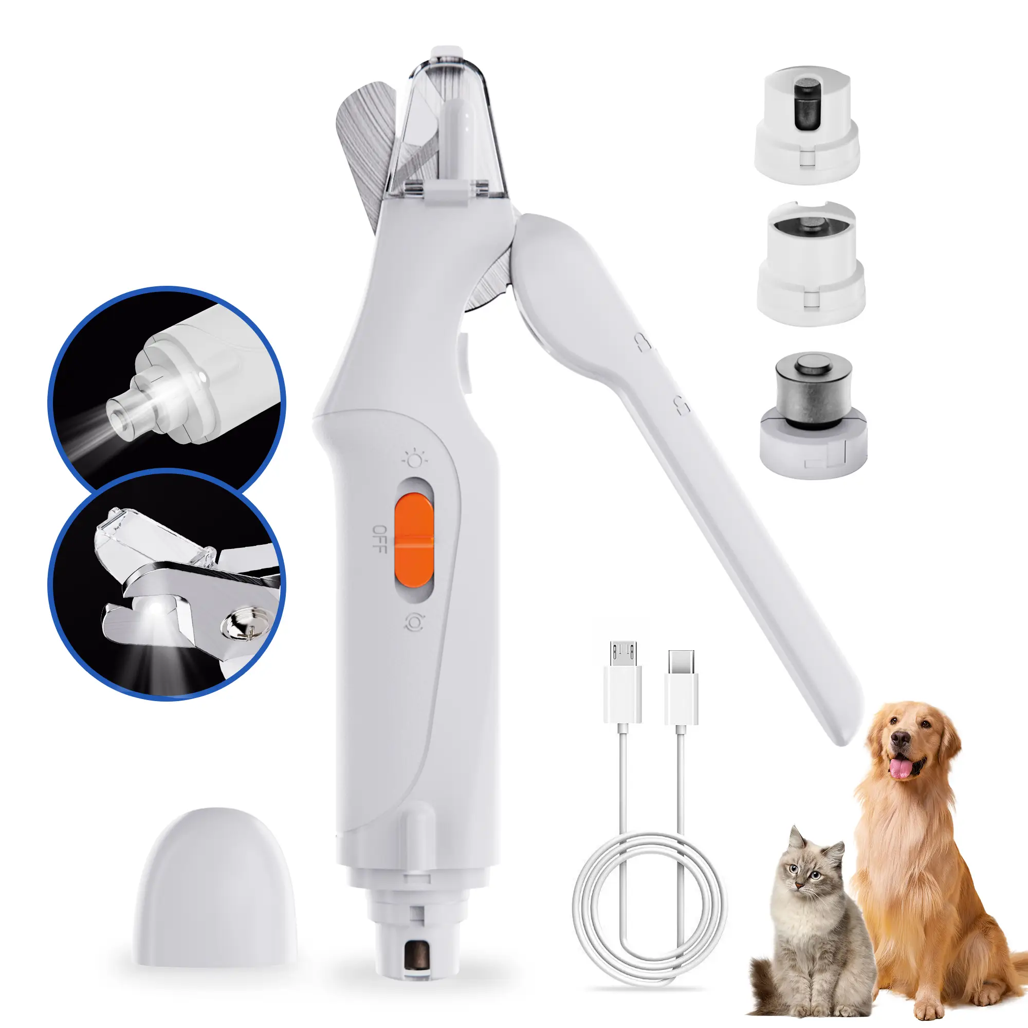 2-in-1 pet nail clipper and grinder, dog nail clipper trimmer, ultra quiet electric nail set, rechargeable, suitable for trimming toes and claws of do