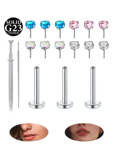 Silver Titanium Cartilage Earrings Stud Push In Earrings Threadless Flat Back Tragus Labret Helix Daith Cartilage Lip Medusa Conch Studs Cartilage Jewelry Body Piercing Jewelry Nose Studs Nostril Piercing Jewelry 20G 10mm