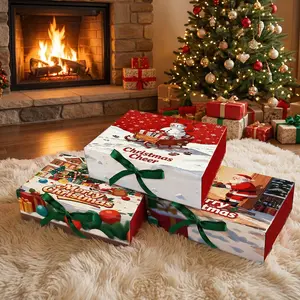 Foldable Magnetic Christmas Gift Box, Bow Packaging, Single Sheet Flip-Top, Perfect for Quiet Night Parties, 1 Piece