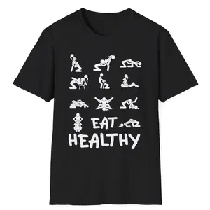 Funny Sex Positions Chart T-Shirt | Eat Healthy Graphic Tee Casual Suits Menswear Streetwear Soft
