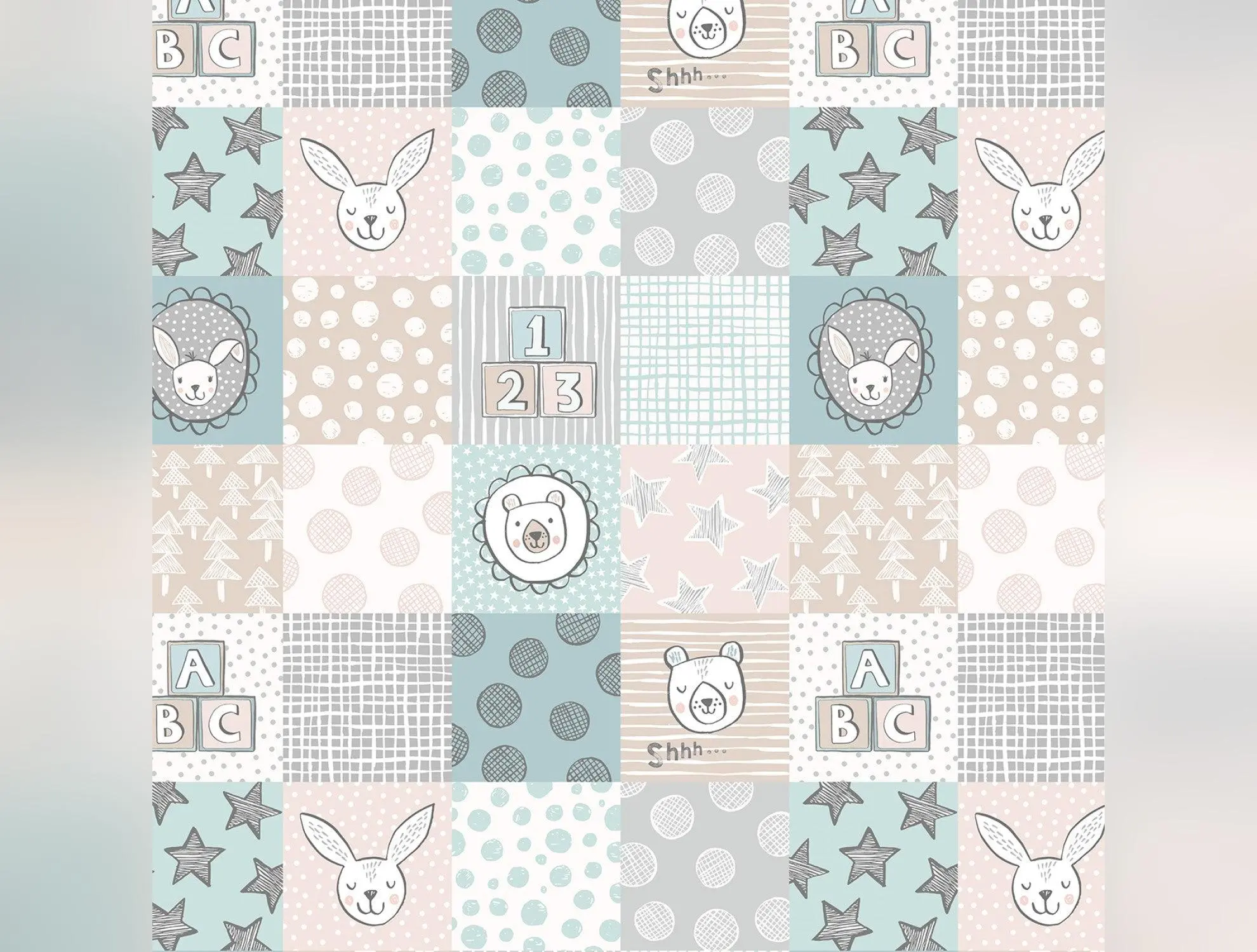 Bella Bunny & Bear | 3-inch Nursery Squares Blue by Lewis & Irene | A647.2