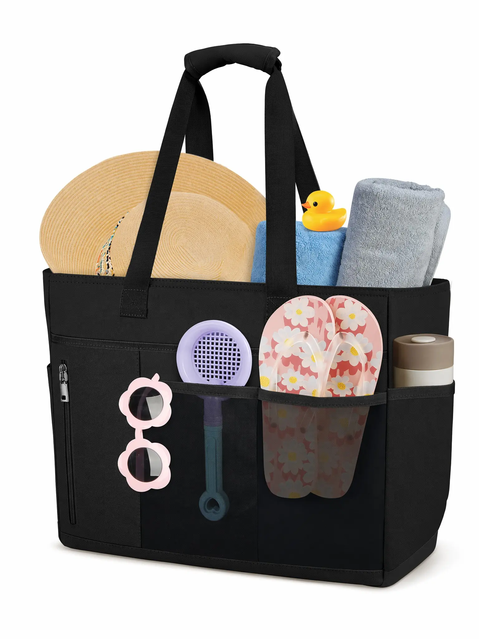 40L Large Beach Tote Bag, Water Resistant with 9 Pockets, Wet & Dry Separation, Lightweight Sandproof Carryall for Women, Beach Pool Vacation Shopping, Picnic Essentials