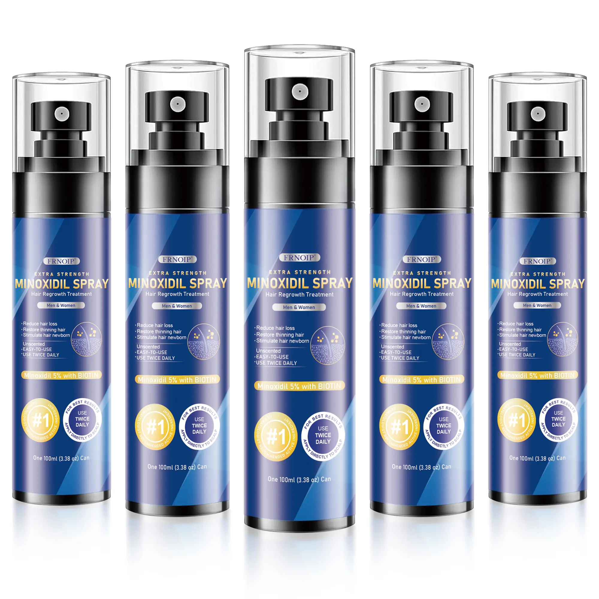 5% Minoxidil Spray for Men & Women with Roller Applicator, 5 Pack Hair Regrowth Treatment Infused with Biotin, Direct Bottle Connection for Precise Scalp & Beard Application, 17.5oz 8 Month Supply