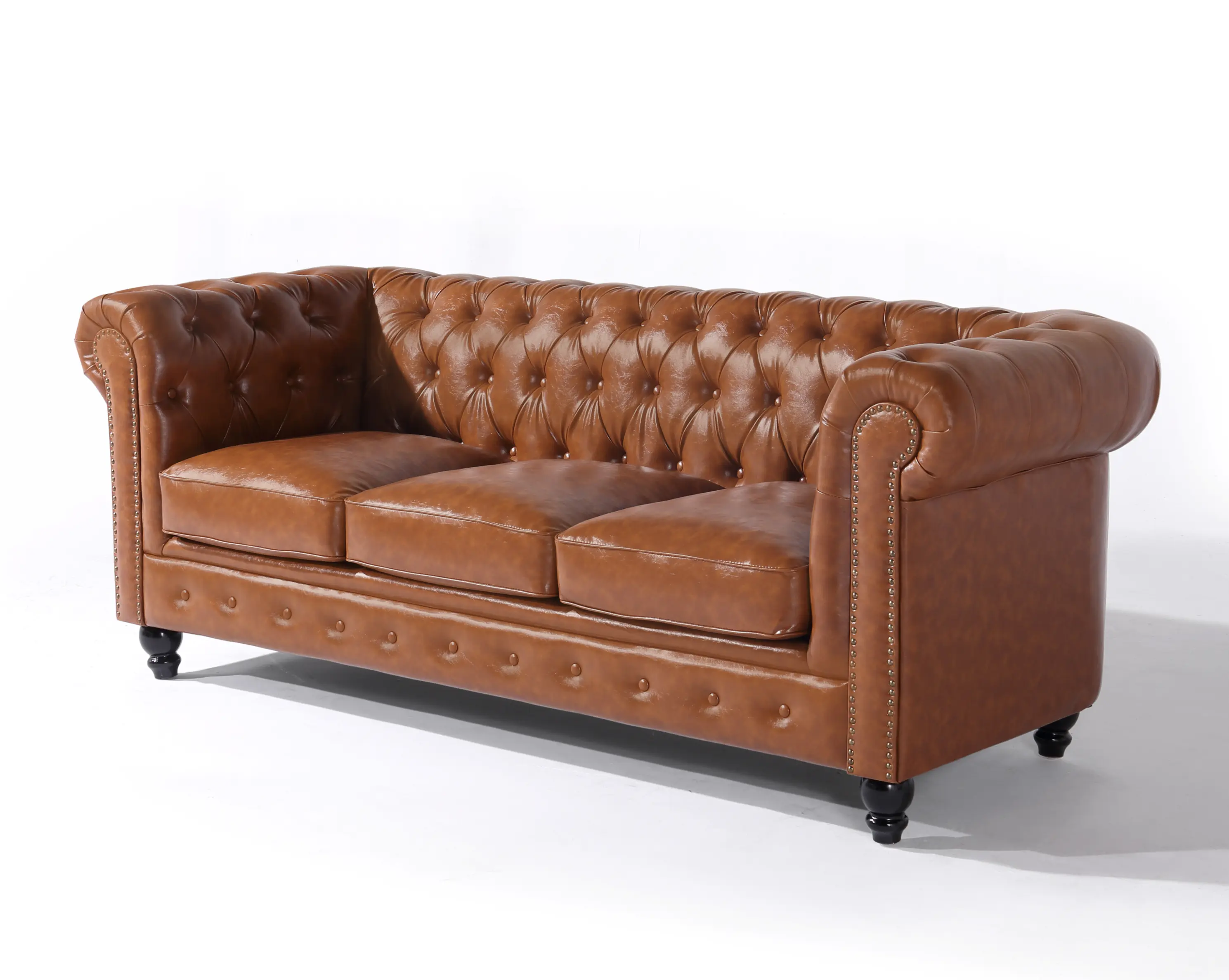 DISCONTINUED Sebastian Traditional Overstuffed Sofa - Light Brown Upholstered Sofas, Rolled Arms, Tufted Back, Sponge-Filled Comfy Couch, Transitional Chesterfield Design, Solid Wood Frame, 84w x 35.50d x 30h