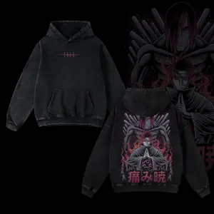 Dark Anime Naruto Hoodie | Pain Akatsuki Oversized Pullover | Heavyweight Cotton Streetwear | Unisex Rinnegan Aesthetic Hoodie | Vintage Wash Akatsuki Hoodie | Anime Pain Six Paths Hoodie for Him & Her