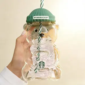 Barista Bear Cup Limited Edition Glass Cup Gift 591ml  Green Straw-Included Tumbler – Starbucks Coffee