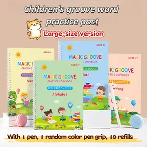 Large-Size English Magic Practice Workbook Set 1 set includes 4 reusable workbooks for numbers & letters, math, and drawing practice, 1 pen, 10 refillable ink cartridges, and a pencil grip—the perfect gift for children, ideal for Learning Materials