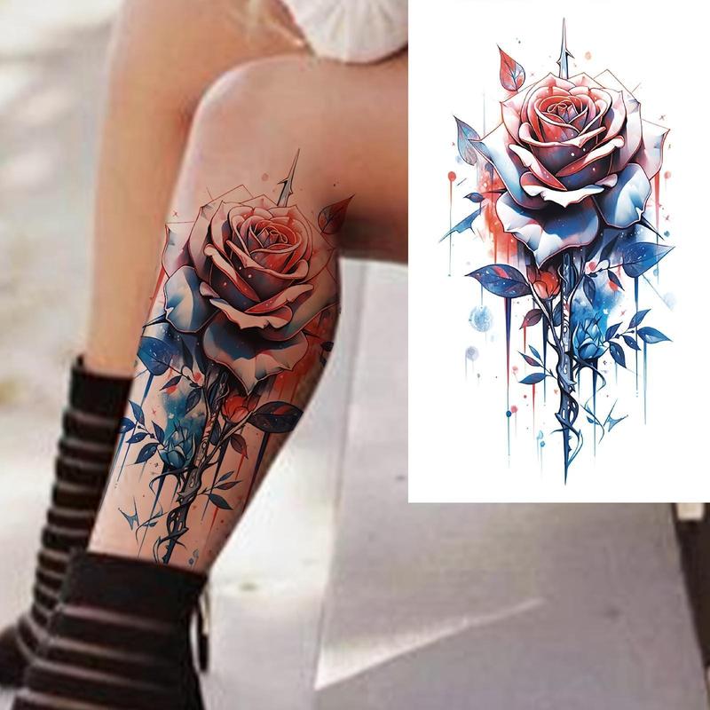 Women's Temporary Fake Tattoo Stickers - 6 Large Sheets, Long Lasting, Waterproof, Realistic Retro Body Art, Peel & Apply Fashion Tattoos with Watercolor Rose & Peony Designs, Party Favor Supplies