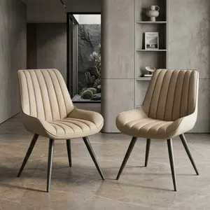 2 Pack Modern Upholstered Dining Chairs, Ergonomic Solid Back Kitchen Chairs with Thick Cushion & Sturdy Metal Legs, PU Fabric Dining Chair for Home Dining Room Kitchen, Beige