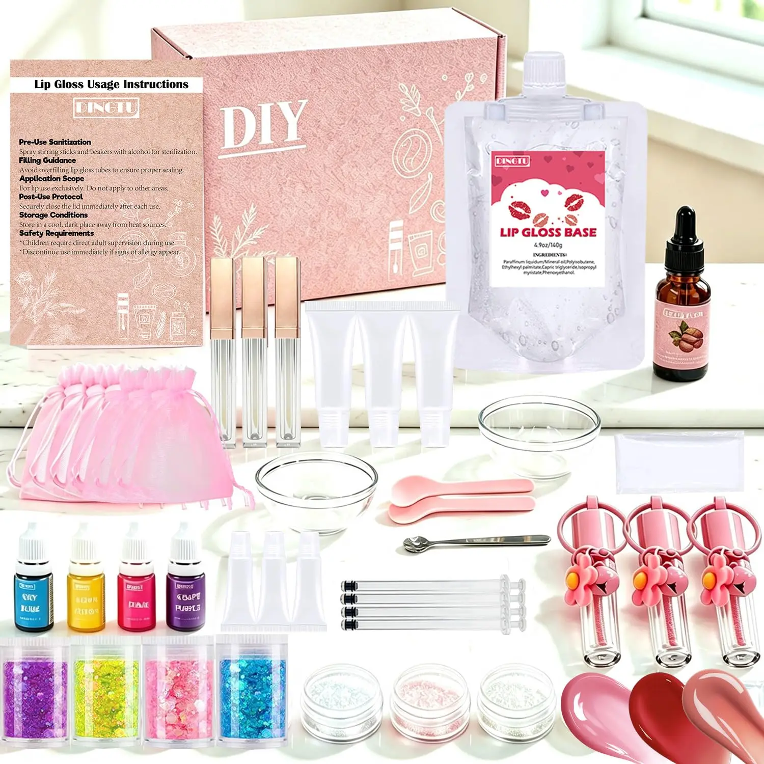 Lip Gloss Making Kit, Lip Gloss Kit, Diy Lipgloss Set, Fun Make Your Own Lipgloss Kids Lip Gloss for Girls, Women, Moisturizing Lip Gloss Base, Jojoba Oil, Tubes, Gift for Her Beginner Women Girls
