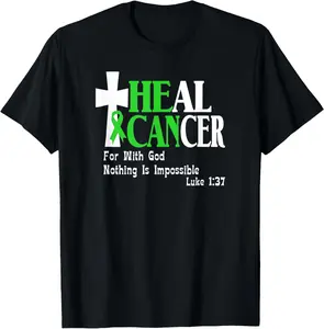 100% Cotton Lymphoma Survivors, Lime Green Ribbon He Can Heal Cancer T-Shirt